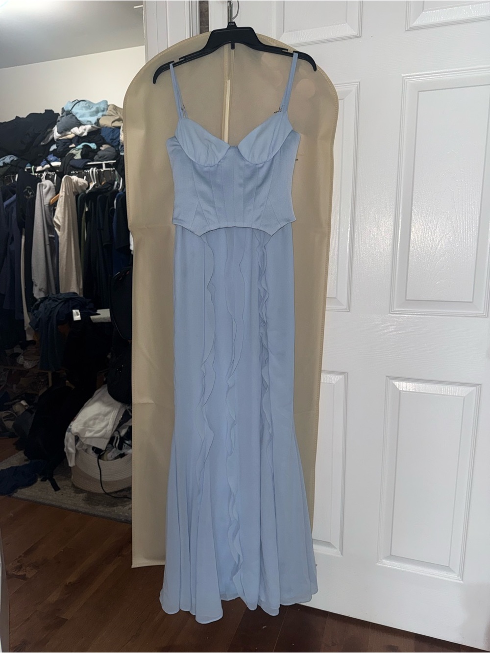 Oh Polly Light Blue Ruffle Bustier Maxi Dress - Picture 2 of 5